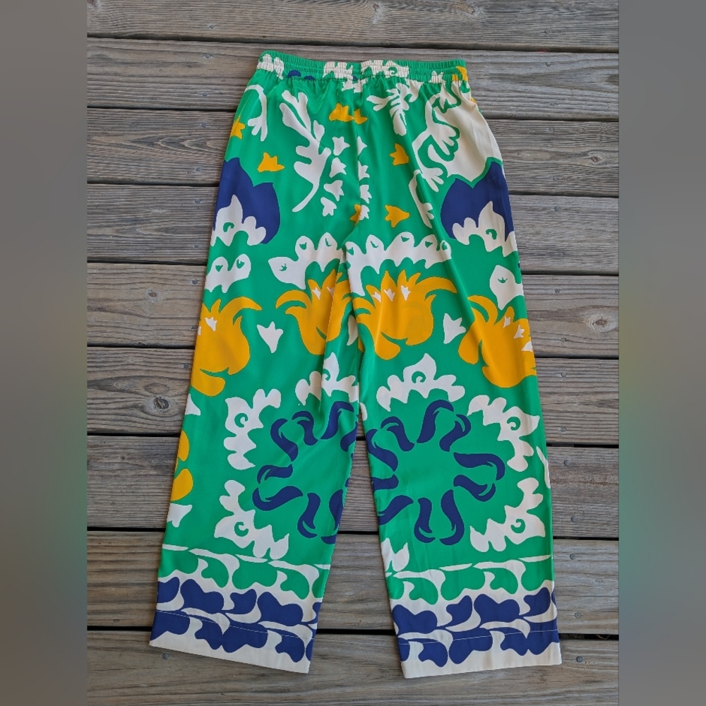 Rachel Zoe Wide Leg Boho Green Floral Pants - Picture 4 of 5